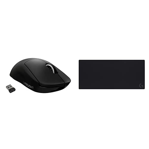 Logitech G PRO X SUPERLIGHT Wireless Gaming Mouse, Ultra-Lightweight, HERO 25K Sensor, 25,600 DPI, 5 Programmable Buttons, Long Battery Life, Compatible with PC / Mac - Black: Black Mouse + Extended Mousepad
