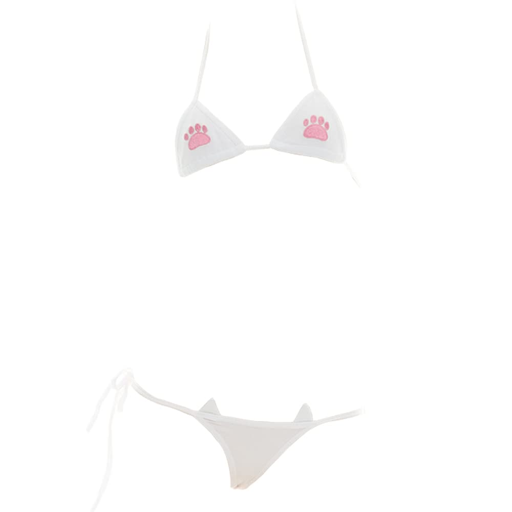 SINGUYUN Womens Sexy Micro bikini Suit Anime Bikini Cosplay Lingerie Kawaii Bra and Panty Set Cute: One Size 220white