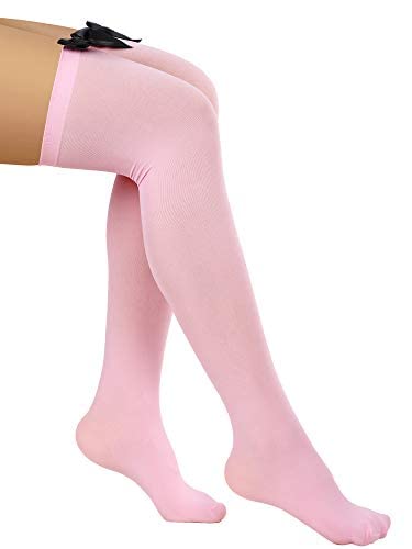 Boao 3 Pairs Thigh High Stockings Thigh High Socks with Bow for Women over Knee Lingerie Stockings for Cosplay Daily Wear: Medium Purple, Black, Rose Red, White, Pink