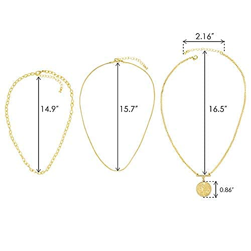 LANE WOODS Gold Layered Necklaces for Women Girls Dainty Layering Coin Lock Eye Snake Pendant Jewelry Gifts