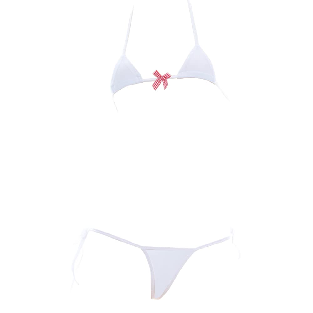SINGUYUN Womens Sexy Micro bikini Suit Anime Bikini Cosplay Lingerie Kawaii Bra and Panty Set Cute: One Size 209white