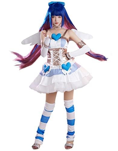 Miccostumes Womens Anime Dress Blue Heart Cosplay Costume with Wings