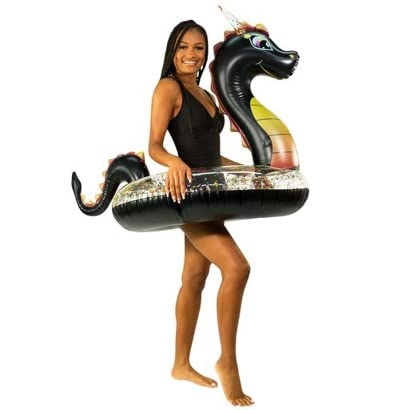 PoolCandy Black Dragon Large Pool Tube with Color Changing Holographic Glitter - Perfect for Pool, Beach or Lake Trips