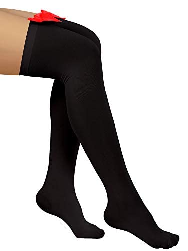 Boao 3 Pairs Thigh High Stockings Thigh High Socks with Bow for Women over Knee Lingerie Stockings for Cosplay Daily Wear: Medium Black, Red, White