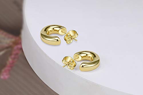 Wowshow Small Gold Hoop Earrings for Women Chunky Mini Thick Gold Hoops 14K Plated Gift thumbnail 5