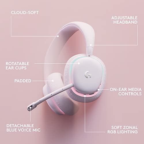 Logitech G735 Wireless Gaming , Customizable LIGHTSYNC RGB Lighting, Bluetooth, 3.5 MM Aux Compatible with PC, Mobile Devices, Detachable Mic - White Mist thumbnail 6