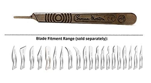 Swann Morton Scalpel Handle No. 3 - Stainless Steel, Fits Blades 10, 10A, 10R, 11, 12, 14, 15, & 15A, Esthetician Tools to Dermaplane, Surgical Knife Handle, Medical Grade Precision Instrument