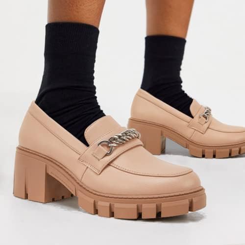 TINSTREE Platform Loafers for Women with Chain Comfort Chunky Heel Slip On Round Toe Business Work Shoes thumbnail 3
