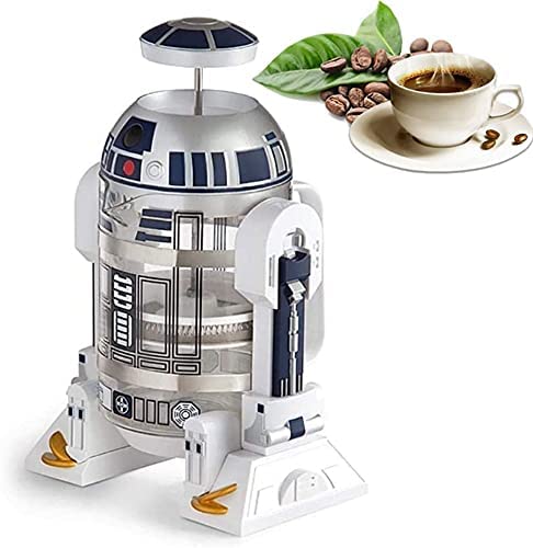TEENKON French Press Insulated 304 Stainless Steel Coffee Maker, 32 Oz Robot R2D2 Hand Home Coffee Presser, with Filter Screen for Brew Coffee and Tea (): White