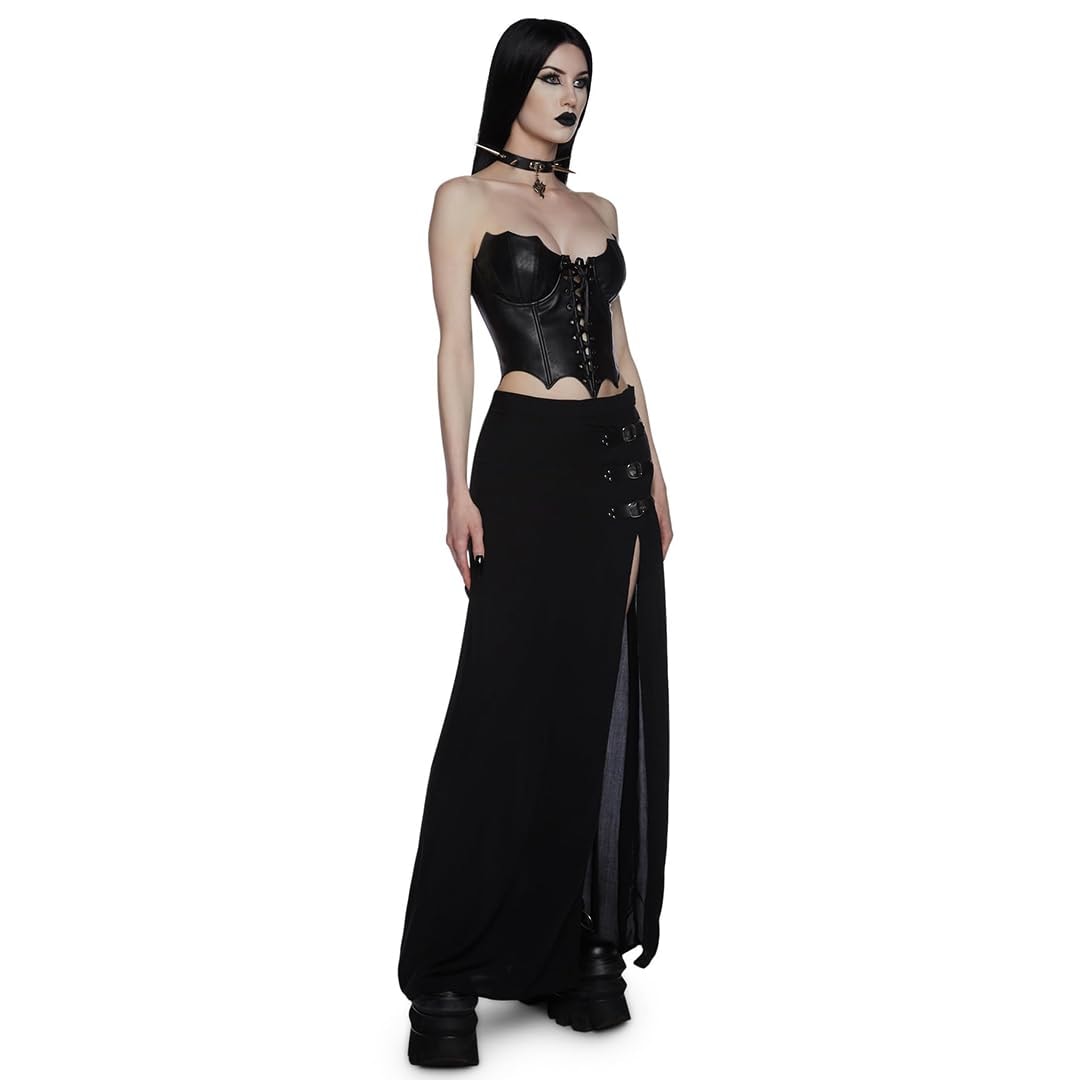 Dolls Kill Twilight Doom Maxi Skirt by Widow - Gothic Skirt with Side Slit and Zipper Closure, Perfect for Any Occasion: Small Black