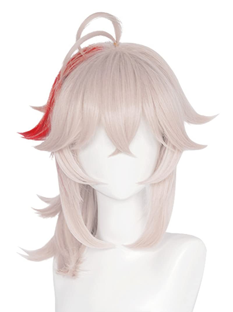 LeMarnia Gold Mixed with Yellow Straight Ponytail Synthetic Wig with Ribbon for Cosplay Fischl Wig Halloween Costume Party Wigs: Pink/Red