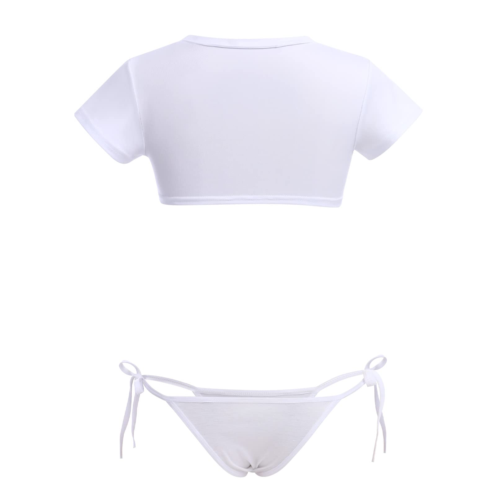 ABAFIP Women Cute Kawaii Striped Bikini Lingerie Set Micro Tiny Bra G-String Panty/Garter Belt 2Pcs / 3Pcs Underwear: White - 3pcs
