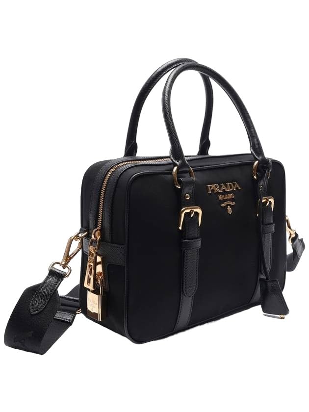 Prada Black Nylon Saffiano Satchel Shoulder Bag: Prada Black Nylon Saffiano Satchel Shoulder Bag