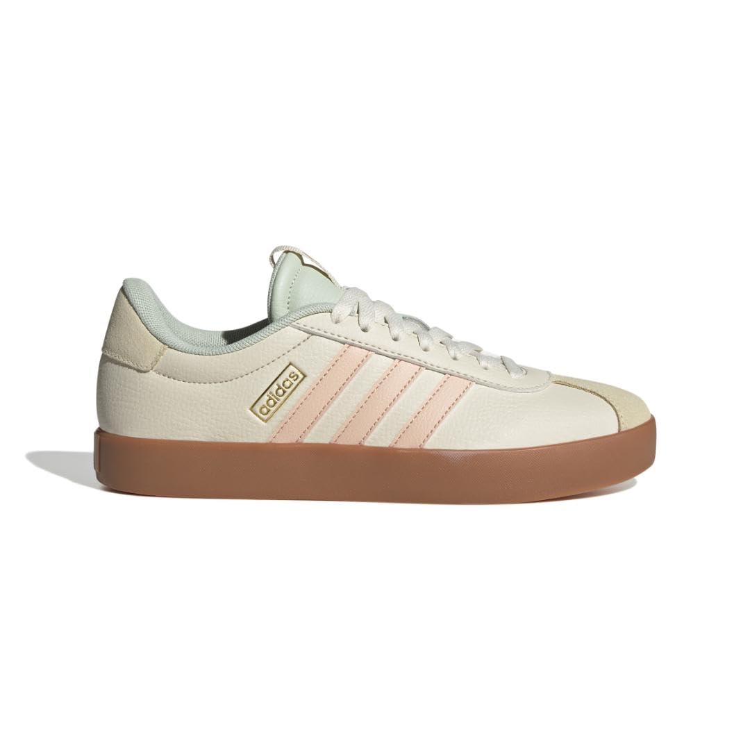 adidas Women's VL Court 3.0 Sneaker: Wonder White/Powder Coral/Linen Green 7.5