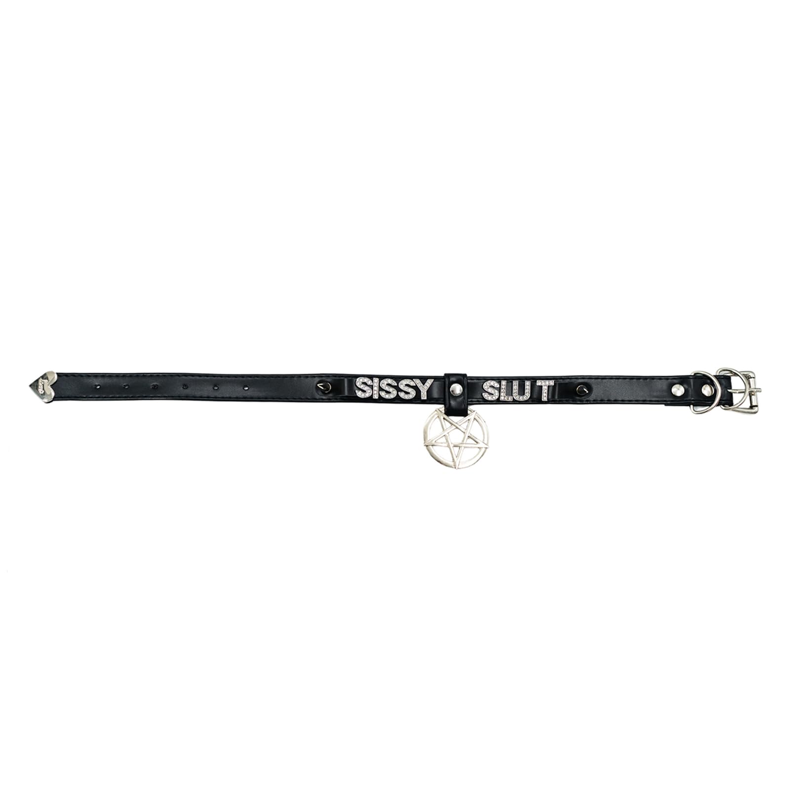 ADEMISHIA Black Pentagram Choker Collar For Women, Punk Gothic Vagen Leather Collar With Name Letters Adjustable Spiked Necklace