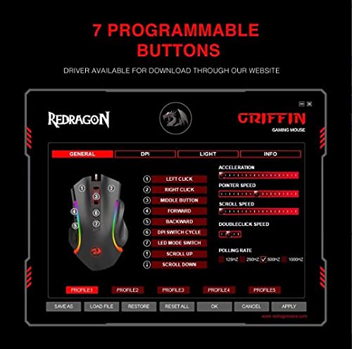 Redragon M602 RGB Wired Gaming Mouse RGB Spectrum Backlit Ergonomic Mouse Griffin Programmable with 8 Backlight Modes, Up to 7200 DPI for Windows PC Gamers (White): M602-W White