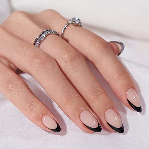 BTArtbox Press on Nails Coffin - Gold Rose French Tips Press On Nails Short for Women, Cat Eye Nail Tips, Glitter Fake Nails with Glue, Glue On Nails in 16 Sizes - 30 Nail Kit, Gold Dust: B-Black French