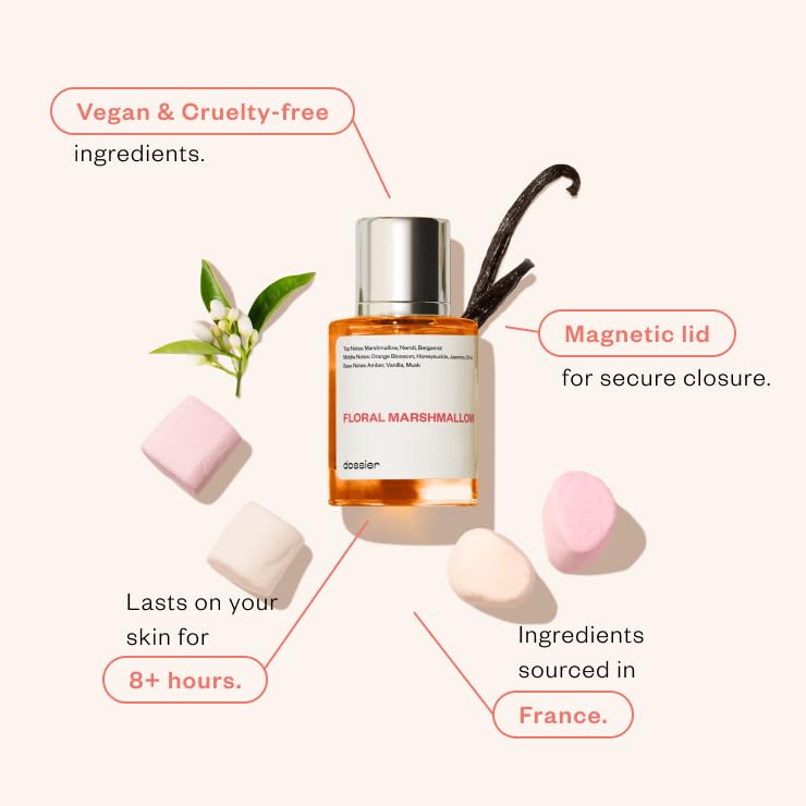 Dossier - Eau de Parfum - Floral Marshmallow - Inspired by By Kilian's Love,Don't Be Shy - Perfume Luxury - Pure Infused - Paraben-Free - Vegan - Feminine - For Women -Fragrance 1.7 Fl 0z (Spray 50ml): Floral Marshmallow 1.7 Fl Oz (Pack of 1)