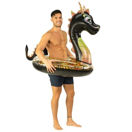 PoolCandy Black Dragon Large Pool Tube with Color Changing Holographic Glitter - Perfect for Pool, Beach or Lake Trips