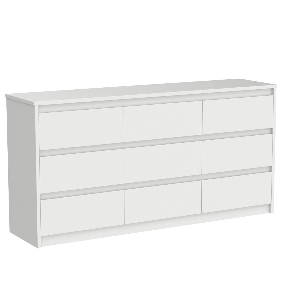 Hitow 9 Drawer Dresser for Bedroom with Deep Drawers, Large Floor Wood Dressers & Chest of Drawers Handle Free, Modern White Long Dressers for Closet Living Room, Euro Slide (63"W x 15.7"D x 31.5"H)