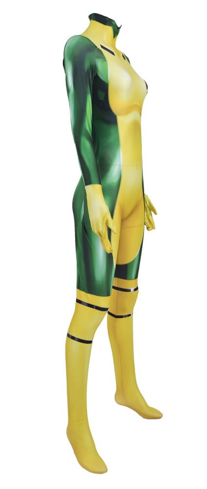 Yragemz Women Rogue Cosplay 3D Print Jumpsuit Yellow Green Rogue Anna Costume Bosysuit with Headband Halloween Outfits