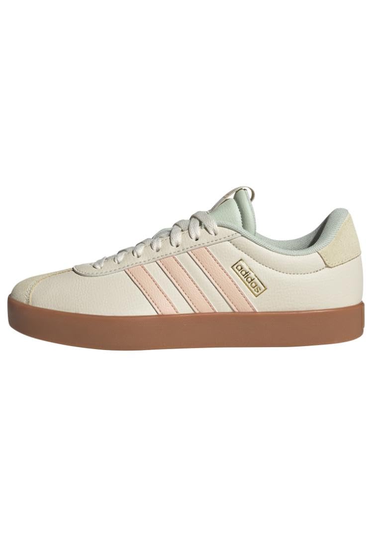 adidas Women's VL Court 3.0 Sneaker: Wonder White/Powder Coral/Linen Green 7.5