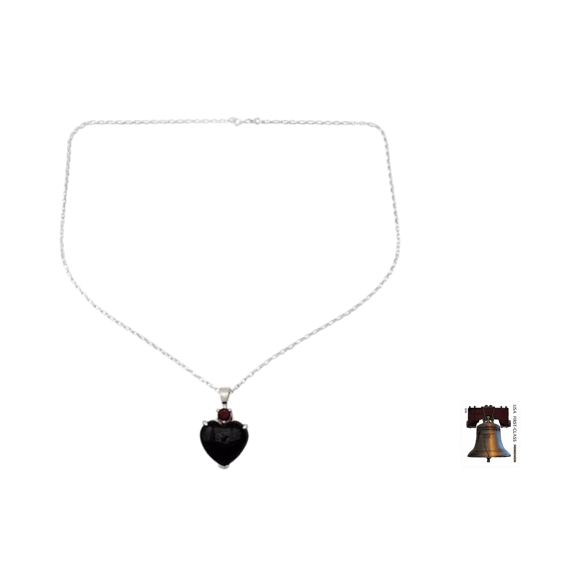 NOVICA Artisan Handmade Onyx Garnet Heart Necklace Sterling Silver Red Pendant India Birthstone [17.75 in L 1 mm W Pendant(s) 1.3 in L x 0.8 in W x 0.2 in D] ' Goth Love' - Image 4
