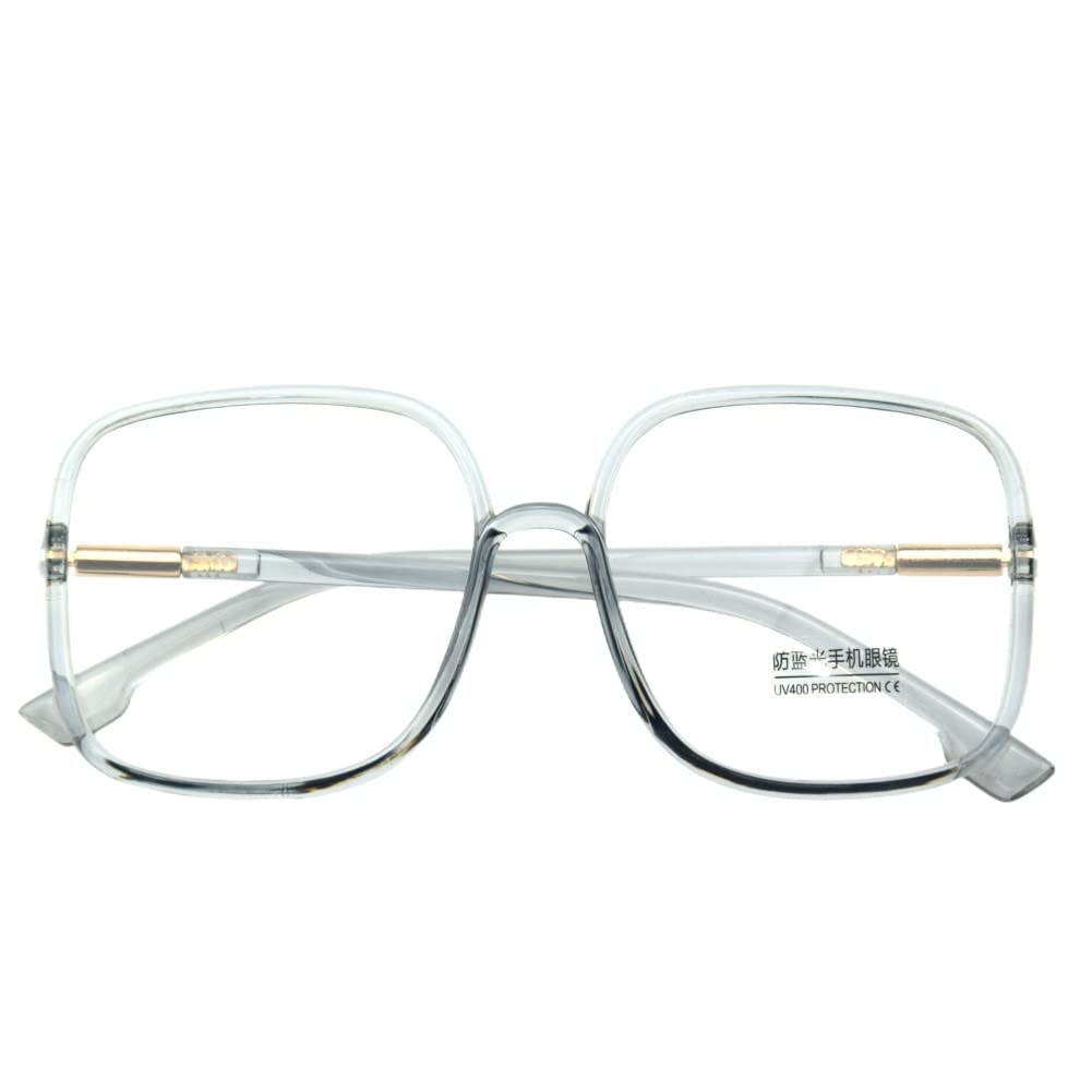 Shiratori Woman's New Retro Blue Light Blocking Glasses Big frame Nerd Eyeglasses Frame Anti Blue Ray Computer Game Glasses: Gray