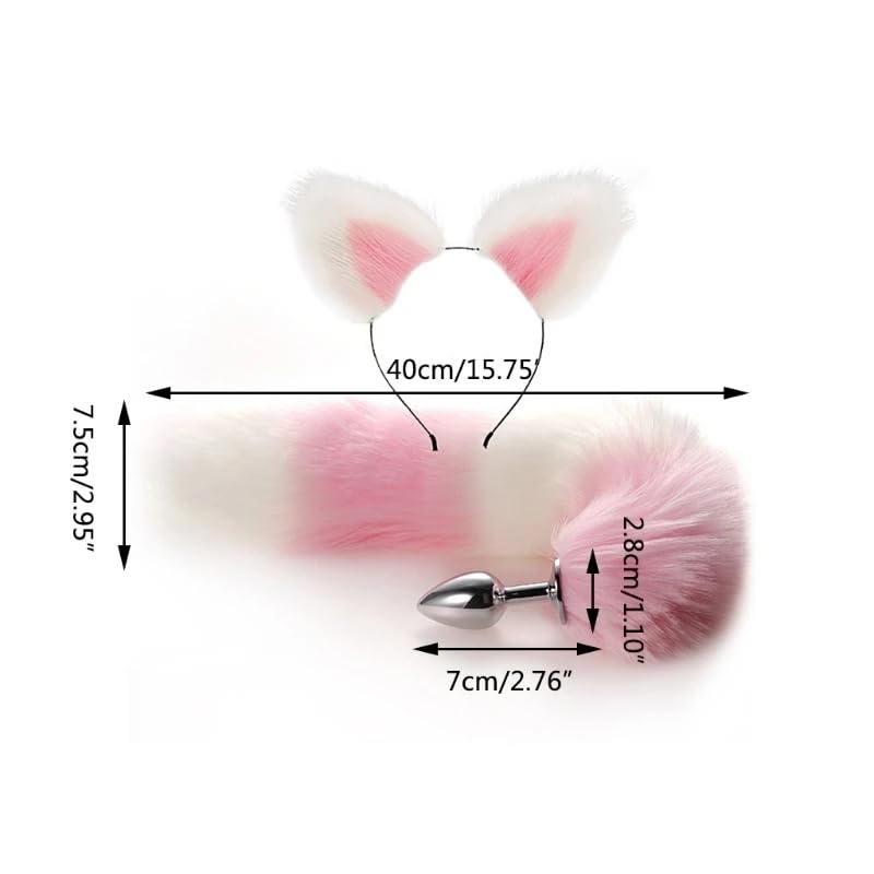 utt Plug Tail Plug, Cute Fox Tail Plug Tail with Small Butt Plug Nipple Clamp Cat Ears Headband Metal Anal Sex Toys for Women Man Beginners Butt Trainer Set Adult Couples: B