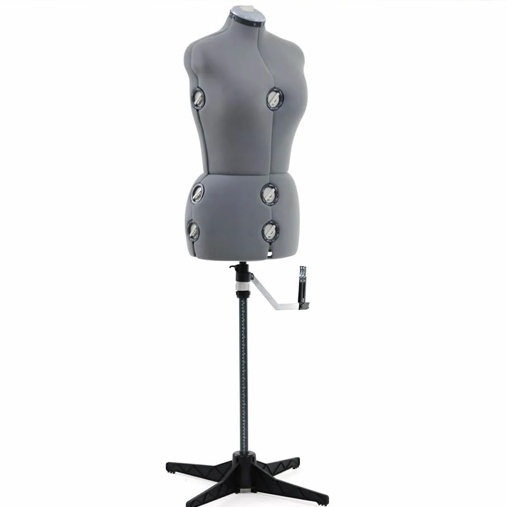 SINGER Female Adjustable  Dress Form Fits Sizes 10-18 Pinnable Mannequin Body Torso with 360 Degree Hem Guide, Foam-Backed Fabric Exterior, 12 Dials, Tri-Pod Stand: Gray