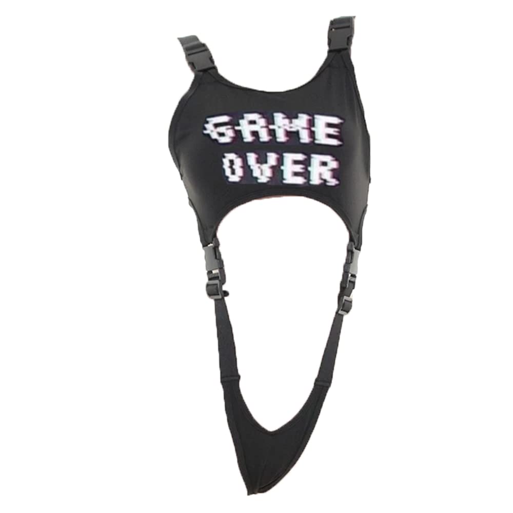 JasmyGirls Cosplay Lingerie Anime Bikini Costume Goth Buckle Crop Tops Rave Outfit Sexy Game Over Bodysuit Punk Slingshot: Black Large-X-Large