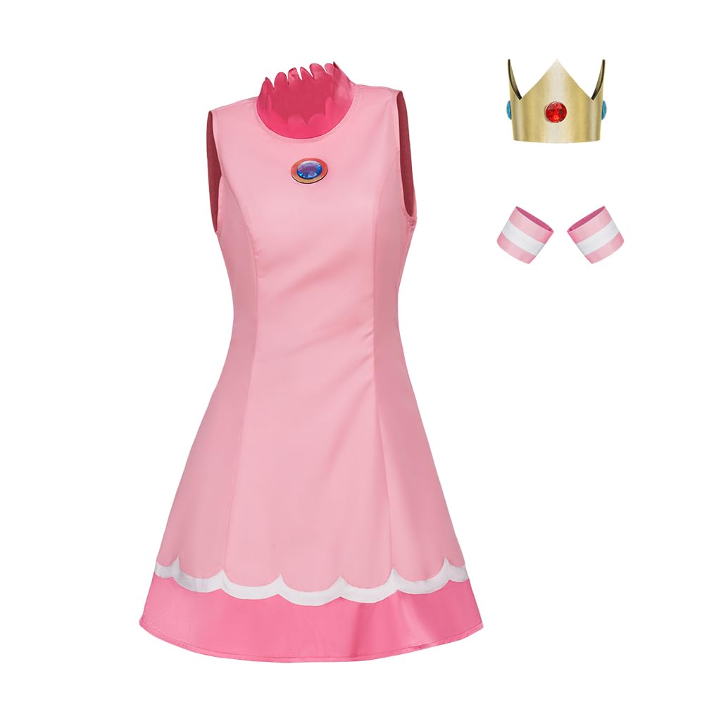 Willyacos Womens Super Brothers Princess Peach Costume Halloween Party Dress Sexy Pink Princess Dress Cosplay for Adult: XX-Large Tennis Dress