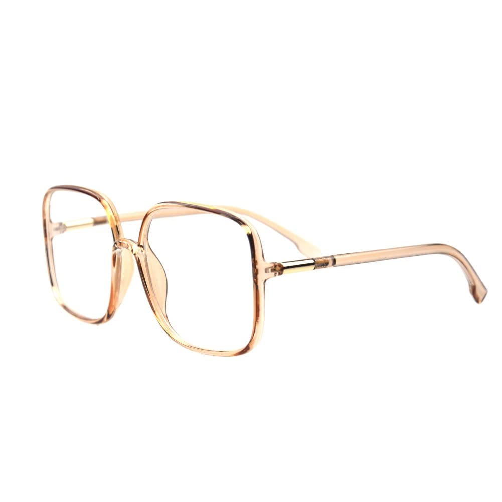 Shiratori Woman's New Retro Blue Light Blocking Glasses Big frame Nerd Eyeglasses Frame Anti Blue Ray Computer Game Glasses: Brown
