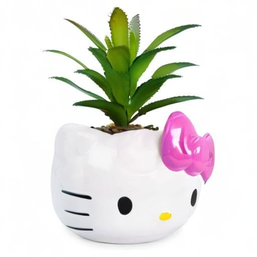 Silver Buffalo Sanrio Hello Kitty Face 3-Inch Ceramic Mini Planter with Artificial Succulent: Silver Buffalo Sanrio Hello Kitty Face 3-Inch Ceramic Mini Planter with Artificial Succulent