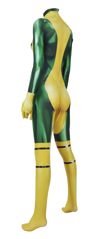 Yragemz Women Rogue Cosplay 3D Print Jumpsuit Yellow Green Rogue Anna Costume Bosysuit with Headband Halloween Outfits