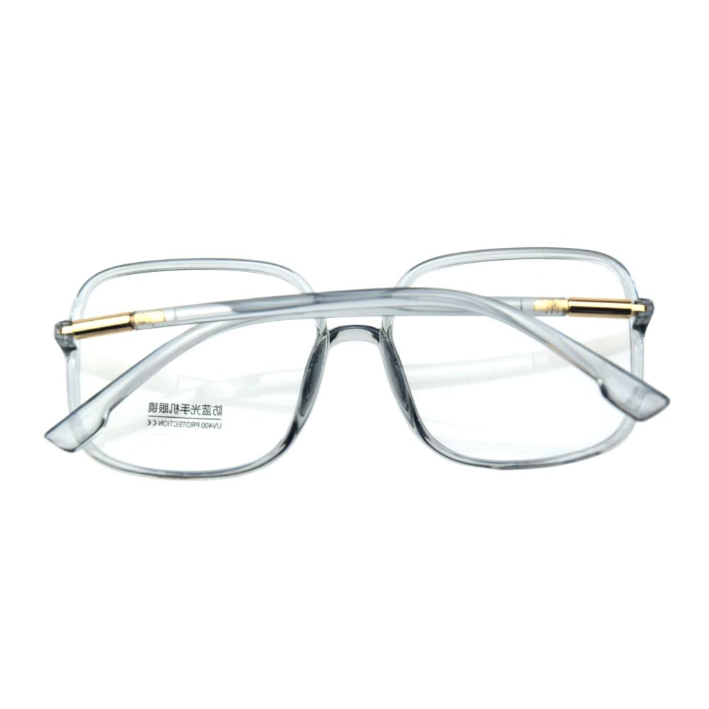 Shiratori Woman's New Retro Blue Light Blocking Glasses Big frame Nerd Eyeglasses Frame Anti Blue Ray Computer Game Glasses: Gray
