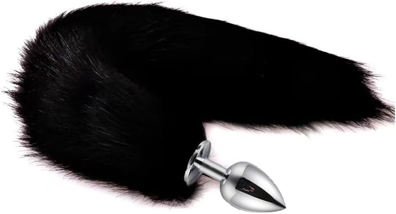 Tail Plug Anal Butt Plug, Butt Plug Faux Fur Tail Anal Sex Toys Buttplug Wolf Tail Toys Stainless Steel But Plug Butt Toys Sex Toys for Women Cosplay Adult Sex Toys for Women Men Couple (Grey): F-black