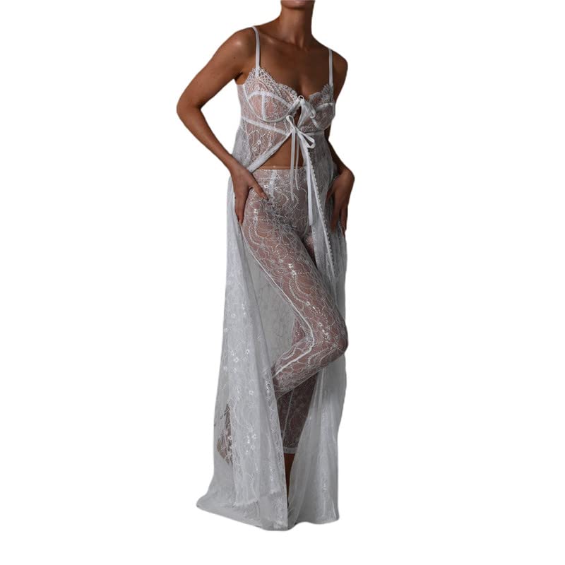 Women See Through Lace Dress Y2k Sexy Sheer Mesh Bodycon Long Dress Spaghetti Strap Sleeveless Cover Up Maxi Dress