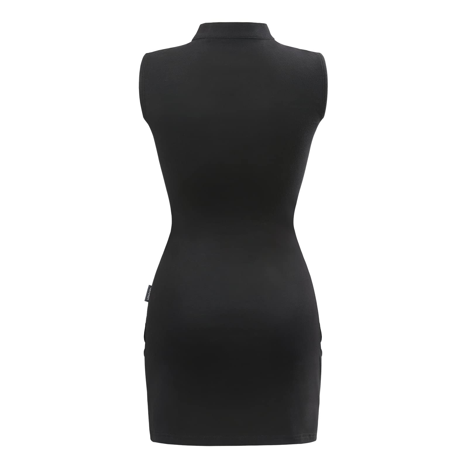 Littleforbig Women Cotton Sleeveless Cyber Goth Bodycon Collared Mini Dress Skirt: Medium Black