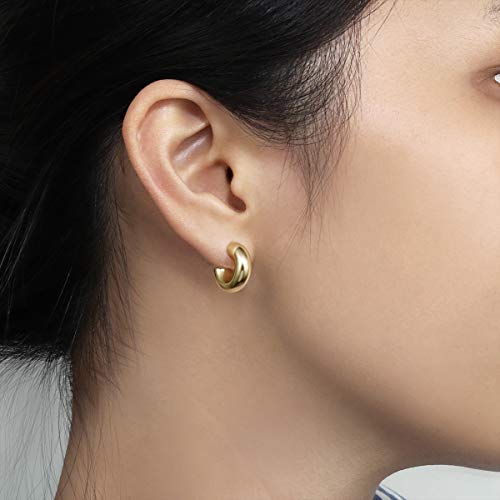 Wowshow Small Gold Hoop Earrings for Women Chunky Mini Thick Gold Hoops 14K Plated Gift thumbnail 2