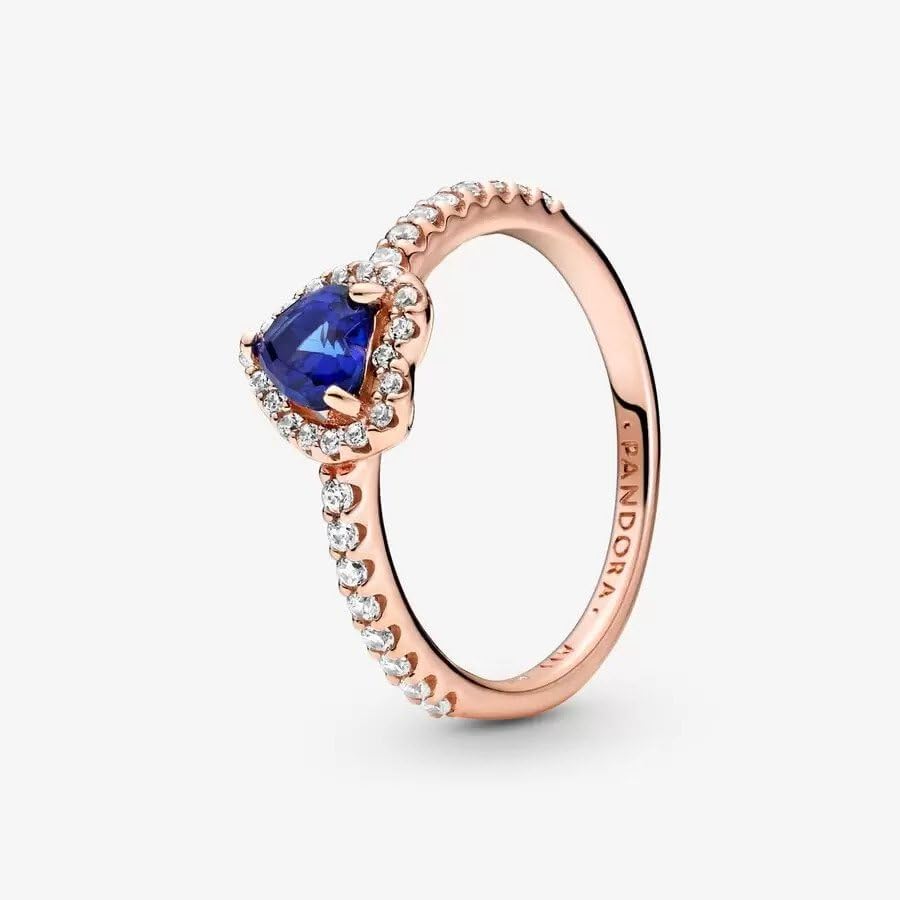 Pandora Sparkling Elevated Heart Ring - Rose Gold Ring for Women - Layering or Stackable Ring - Gift for Her 14k Rose with Cubic Zirconia - With Gift Box: Blue 4.5