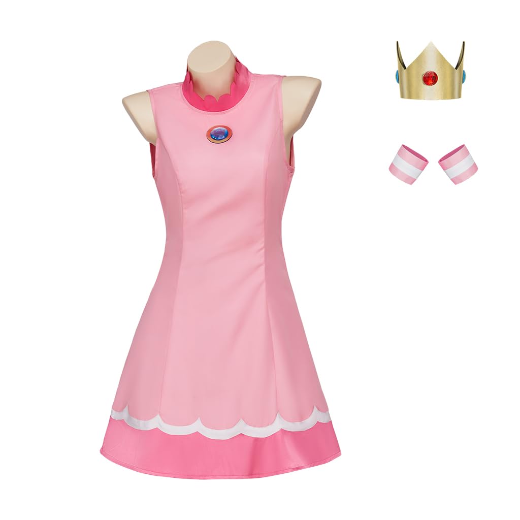 Willyacos Womens Super Brothers Princess Peach Costume Halloween Party Dress Sexy Pink Princess Dress Cosplay for Adult: XX-Large Tennis Dress
