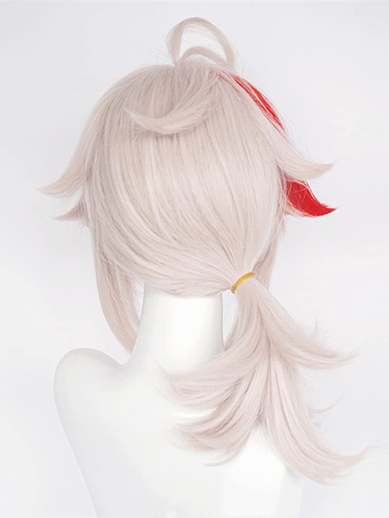 LeMarnia Gold Mixed with Yellow Straight Ponytail Synthetic Wig with Ribbon for Cosplay Fischl Wig Halloween Costume Party Wigs: Pink/Red