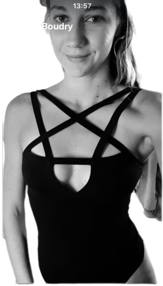LJJPMLLPZ Women Hollow Out Low Chest Pentagram Bodysuit Gothic Dark Street Jumpsuit: Large