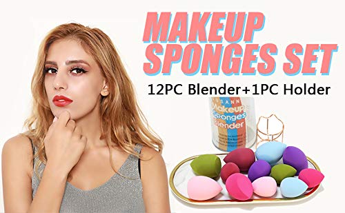 Makeup Sponge Blender Beauty Sponge Set 12pcs and Beauty Foundation Sponge Blender Holder 1PCS,Blending Sponges Cosmetic Puff Flawless for Cream, Liquid Foundation & Powder,Gift for Women: 12pc+1 dry holder