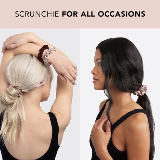 Kitsch Satin Scrunchies for Women - No Crease Hair Ties for Girls | Scrunchies For All Hair Types and Textures, Perfect for Day or Night - 5 Pcs, Cameo
