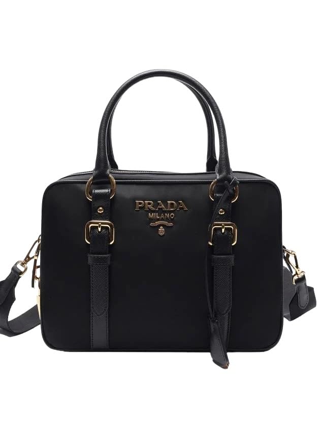 Prada Black Nylon Saffiano Satchel Shoulder Bag: Prada Black Nylon Saffiano Satchel Shoulder Bag