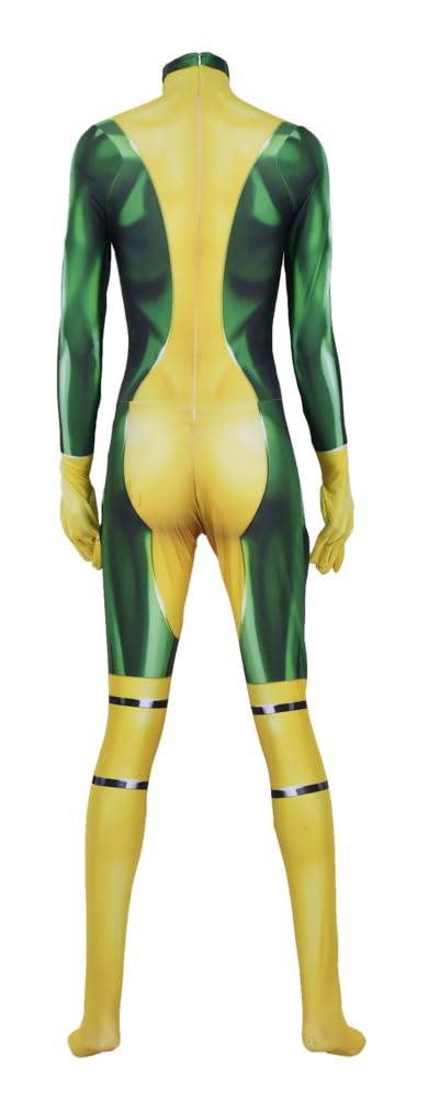 Yragemz Women Rogue Cosplay 3D Print Jumpsuit Yellow Green Rogue Anna Costume Bosysuit with Headband Halloween Outfits