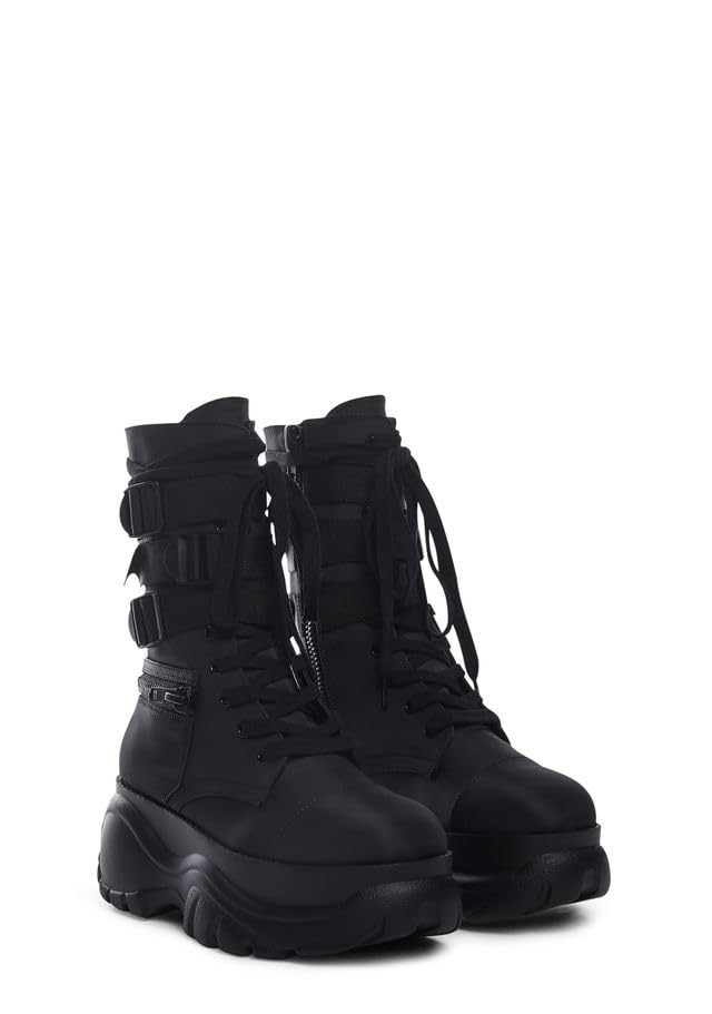 Dolls Kill Mad Hustle Pocket Combat Boots by Poster Grl – Chunky Platform Combat Boots with Zipper Pockets & Buckled Straps