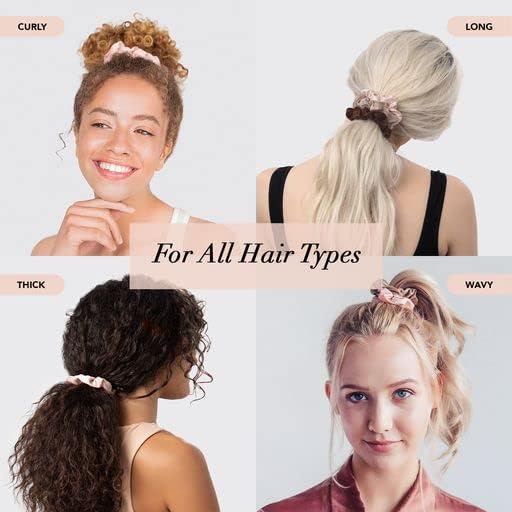 Kitsch Satin Scrunchies for Women - No Crease Hair Ties for Girls | Scrunchies For All Hair Types and Textures, Perfect for Day or Night - 5 Pcs, Cameo